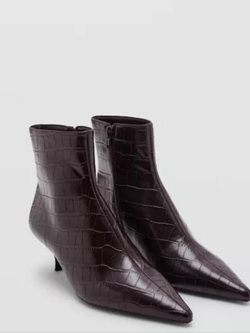 MNG By MANGO Coco Croc Embossed Kitten Heel Booties